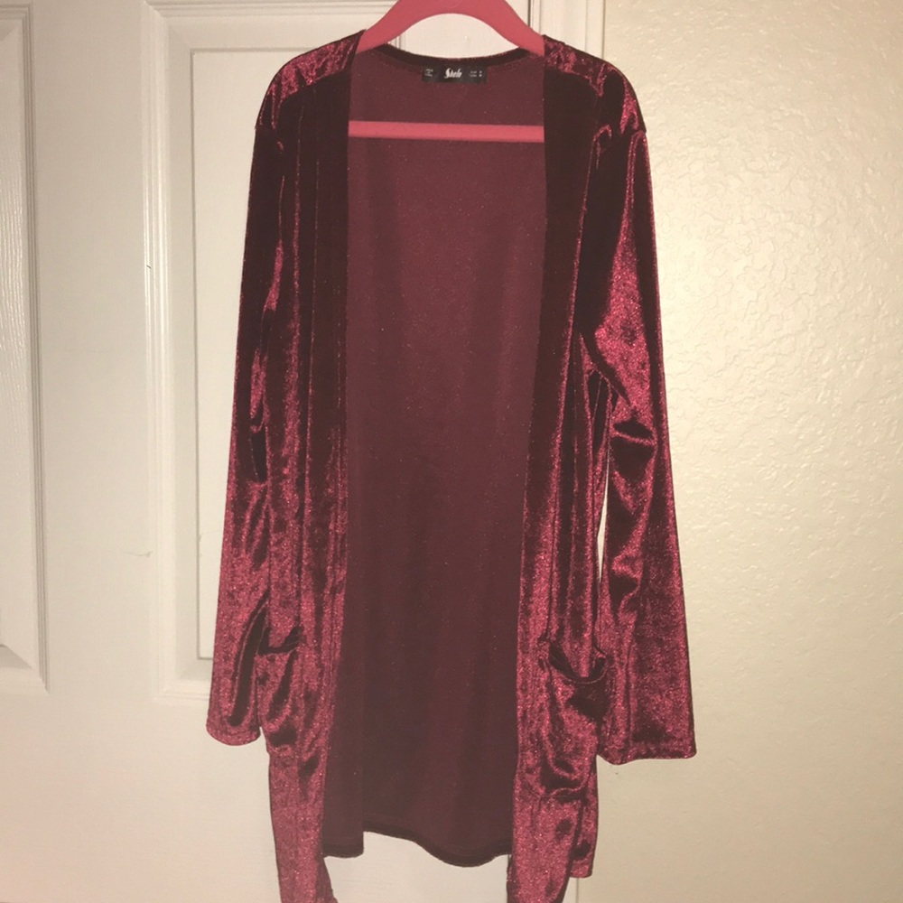 Red crushed velvet cardigan